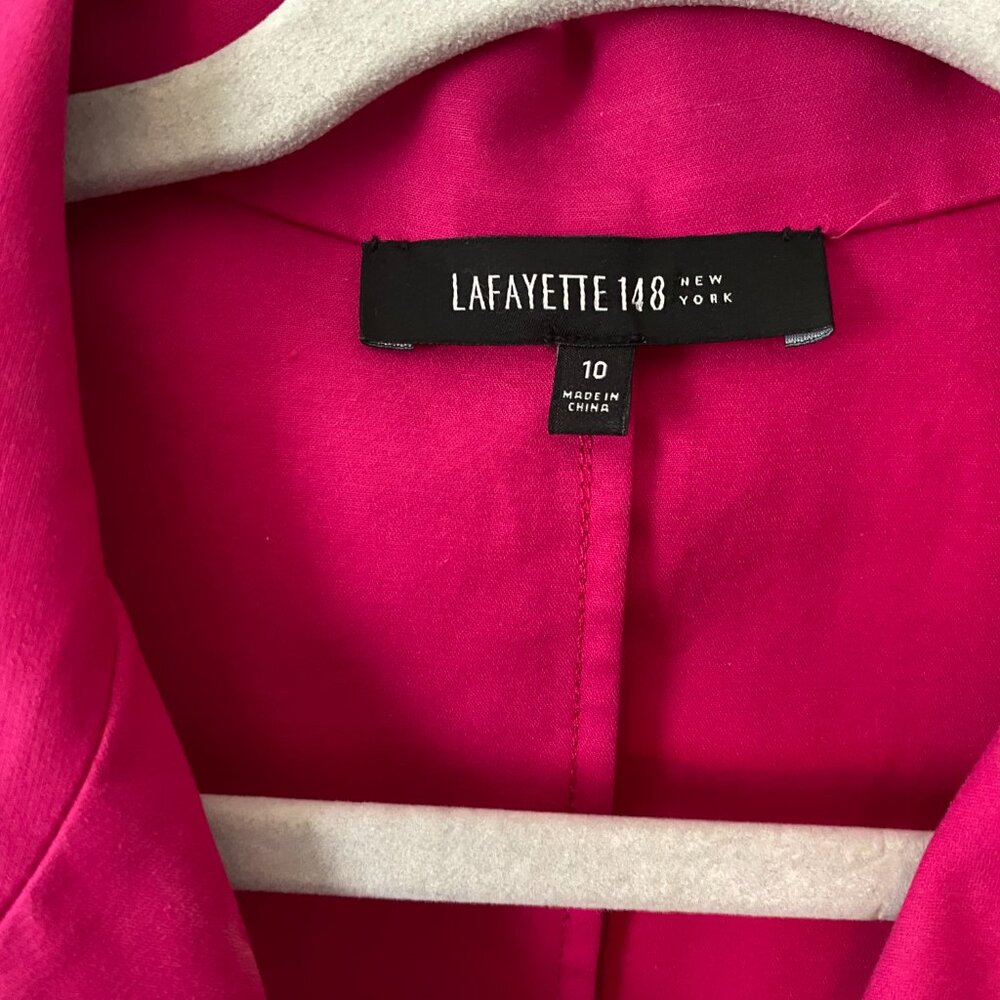 Lafayette 148 Bright Pink Cap-Sleeve Front Zip Collared Dress Size 10 96% Cotton - Picture 6 of 6